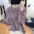 Lotus Sleeve Cotton Long Sleeve Shirt Basic Shirt