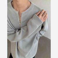 New Texture Sense Henry Collar Half Zipper Sweater For Men