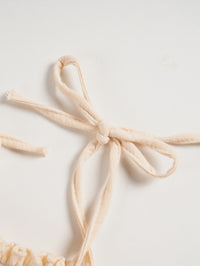 Girls' Beige Solid Color Cotton Suspender Trousers