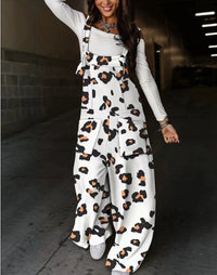 Autumn Printed Defined-Waist Lace-Up Jumpsuit Trousers For Women