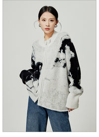 Grey Color Blocked Cardigan Sweater Round Neck Knit