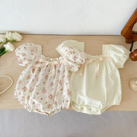 Small Floral Bow Baby Girl Bubble Sleeve Harness Crawl Clothes