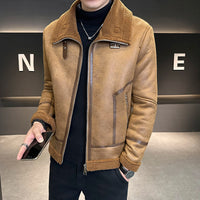 Winter Fur Integrated Lamb Fur Fleece-lined Thick Leather Coat Men