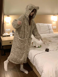 Plus Size Coral Velvet Pajamas Fleece Lined For Women Thick Night-robe