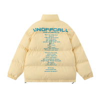 English Letters Printed Street Stand Collar Two-way Loose Zip Cotton-padded Coat