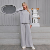Thickened Elegant Casual Contrasting Color Long-Sleeve Womens Knitted Suit