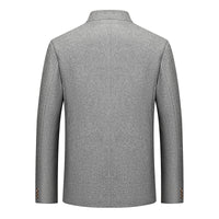 Mens Wool Tweed Zhongshan Suit With A Mandarin Collar For A Refined Tailored Look