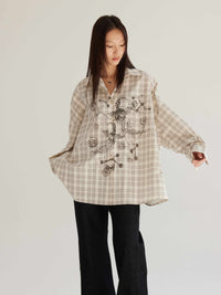 Plaid Beige Shirt Women's Loose Bf Sun Protection Coat
