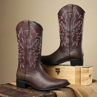 Men's Embroidery Retro High Leg Boot
