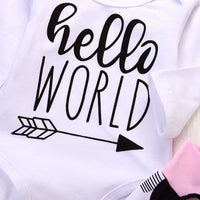 Infant Suit Girl Hello World Newborn 3-piece Romper Pants Headscarf