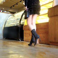 Shining Fabric Thin Skinnys Women's Stiletto High Heel Stretch Ankle Boots