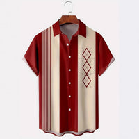 Men's Contrast Color Loose Short-sleeved Shirt Lapel