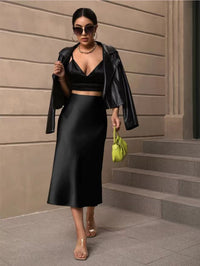 European And American Elegant Style A- Line Satin Skirt