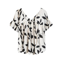 Womens Crew-neck Short-sleeve Floral-print Top