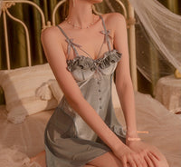 Pure Desire Low-cut Push-up Plus Chest Pad Velvet Tramsparent Yarn Backless Plus Size Nightdress