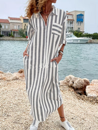 Cotton And Linen Breathable Casual Loose Striped Women's Short-sleeved Shirt