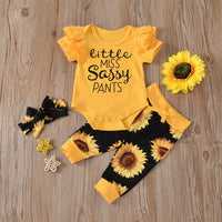 Baby Sunflower Print Romper Shorts Set