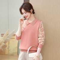 Womens Knitted Fleece Jacquard Polo-Neck Sweater For Layering
