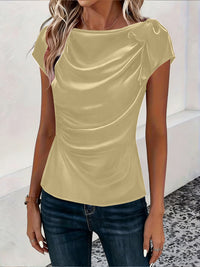 Solid-color Satin Faux-silk Off-the-shoulder Sleeveless Work Top
