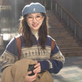 Retro Niche Fair Isle Long-sleeve Mock-neck Pullover Sweater