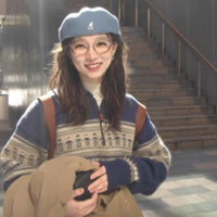 Retro Niche Fair Isle Long-sleeve Mock-neck Pullover Sweater
