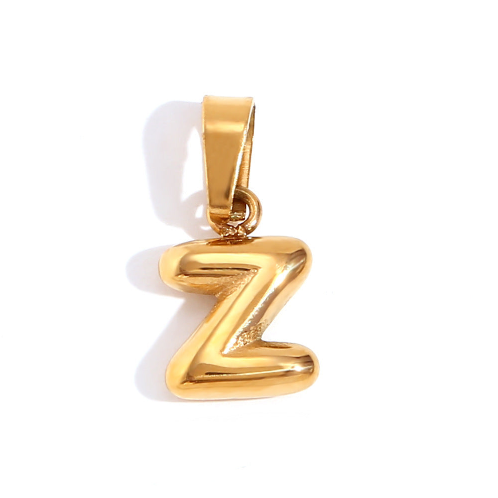 Minimalist Temperament Stainless Steel Plated 18K Gold Mini Bubble Letter Pendant