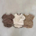 Solid Color Round Neck Short Sleeves Shorts Letter Baby Suit