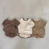 Solid Color Round Neck Short Sleeves Shorts Letter Baby Suit