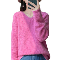 Autumn And Winter New Thickened V-neck Sweater Diamond Twisted Loose