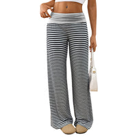 New Chic Low-rise Casual Homewear Color-block Striped Wide-leg Pants