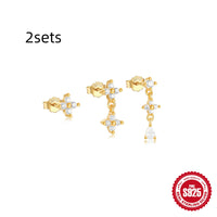S925 Sterling Silver Geometric Zircon Tassel Daily Wear Earring Set