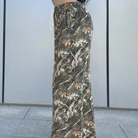 Women's Casual Waist-cinching Camouflage Print Straight-leg Pants