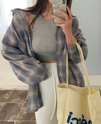 All-match Commute Lapel Plaid Shirt Loose Checked Shirt