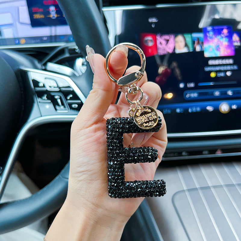 Black Clay Letter Keychain With Diamond