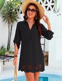 V-neck Long-sleeve Cutout Burnout Floral Dress