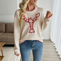 European And American Contrast Color Animal Pattern Crew Neck Pullover Sweater Female