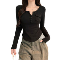 Womens Allure-Driven Slimming Fashionable Long-Sleeve Top With Buttons