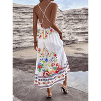 European And American Floral Print V-Neck Slip Dress