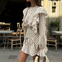 Womens Short Crew-Neck Printed Dress