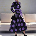 Elegant And Stylish V-neck Womens Printed Waist-cinching Dress