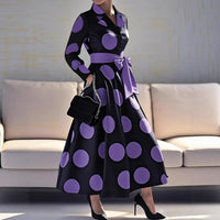Elegant And Stylish V-neck Womens Printed Waist-cinching Dress
