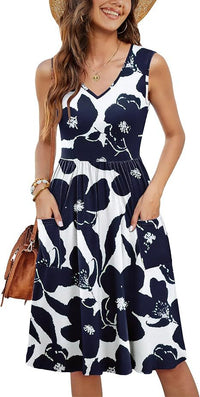 Casual Womens Holiday Floral V-Neck Pocket Dress