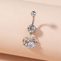 New Simple Inlaid Zircon Peach Heart Belly Button Ring