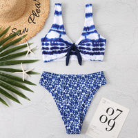 Print Knotted Wide Strap Split Bikini