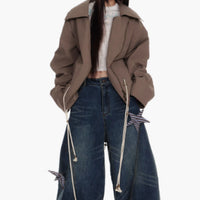 Washing Curved Knife Straight Leg Wide Leg Workwear Jeans For Women
