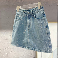 A-style Starry Hot Rhinestone Versatile Slimming Casual Denim Skirt For Women