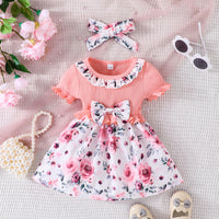 Girls' Printed Dress Headscarf Two-piece Set