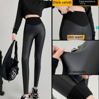 New Autumn And Winter Stretch Tight Leather Pants Pu Matte Thin Velvet Weight Loss Pants Leggings