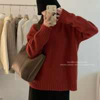 Lazy Style Solid Color Versatile Outer Wear Wool Knit Sweater