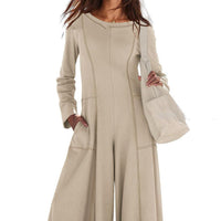 Women's Fashionable Casual Contrasting-Color Striped Long-Sleeve Jumpsuit
